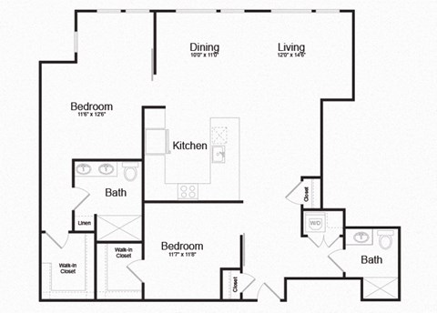Floor plan for 2 beds, 2 baths, 1378 sqft