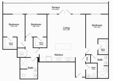 Floor plan for 3 beds, 2.5 baths, 1567 sqft