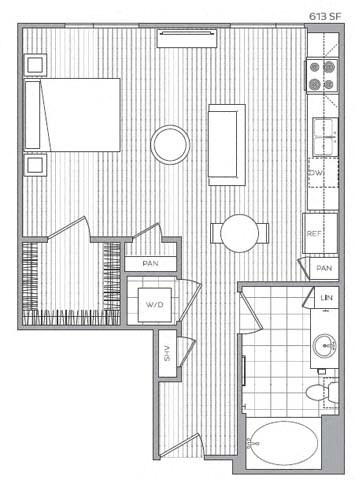 Floor plan for studio, 1 bath, 497 sqft