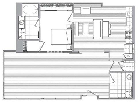 Floor plan for 1 bed, 2 baths, 1234 sqft