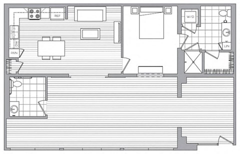 Floor plan for 1 bed, 2 baths, 1392 sqft