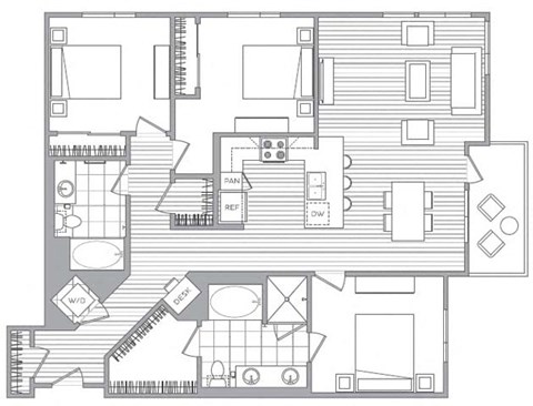 Floor plan for 3 beds, 2 baths, 1518 sqft
