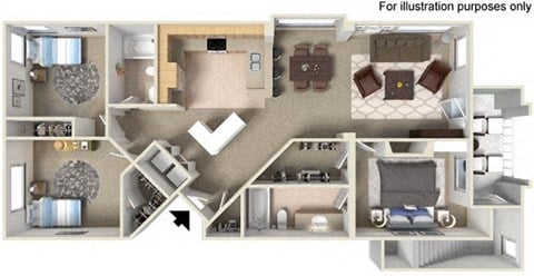 Floor plan for 3 beds, 2 baths, 1321 sqft
