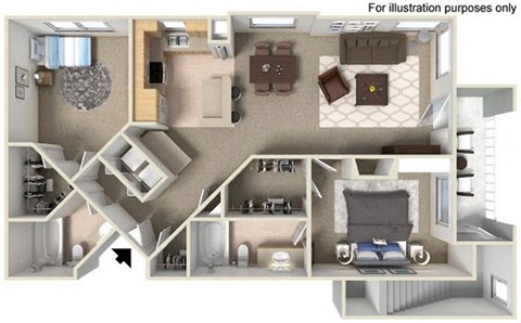 Floor plan for 2 beds, 2 baths, 1102 sqft