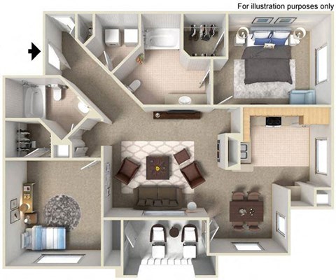 Floor plan for 2 beds, 2 baths, 1189 sqft