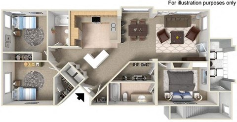 Floor plan for 3 beds, 2 baths, 1389 sqft