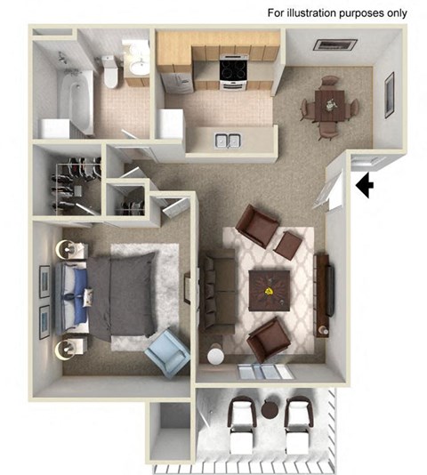 Floor plan for 1 bed, 1 bath, 700 sqft