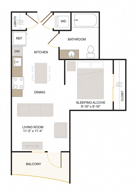 Floor plan for studio, 1 bath, 560 sqft