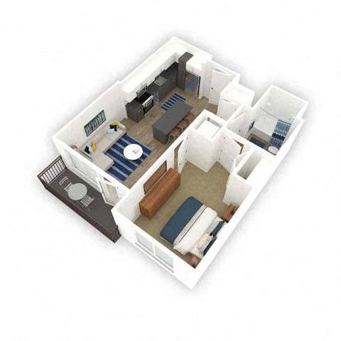 Floor plan for 1 bed, 1 bath, 612 sqft