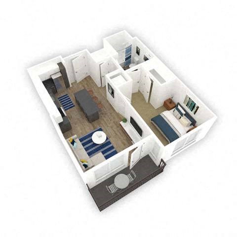 Floor plan for 1 bed, 1 bath, 702 sqft