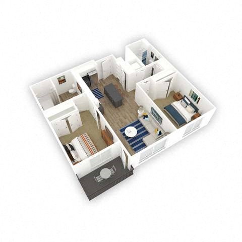 Floor plan for 2 beds, 2 baths, 976 sqft