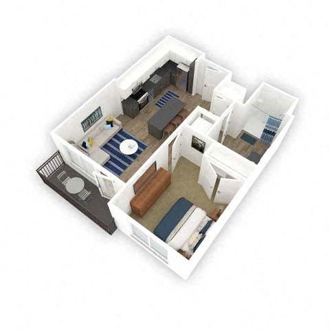 Floor plan for 1 bed, 1 bath, 706 sqft