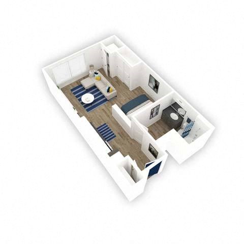 Floor plan for studio, 1 bath, 612 sqft