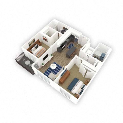 Floor plan for 2 beds, 2 baths, 976 sqft