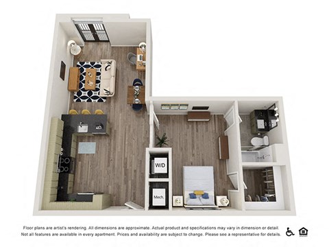 Floor plan for 1 bed, 1 bath, 757 sqft