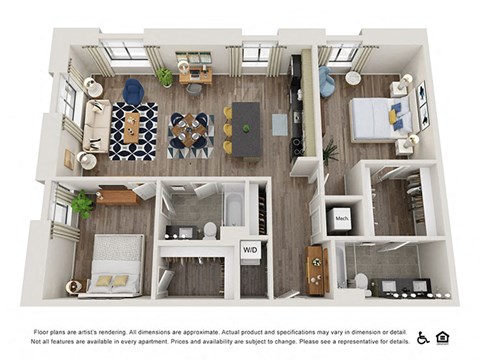 Floor plan for 2 beds, 2 baths, 1204 sqft
