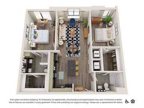 Floor plan for 2 beds, 2 baths, 1059 sqft