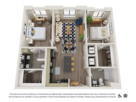 Floor plan for 2 beds, 2 baths, 1024 sqft