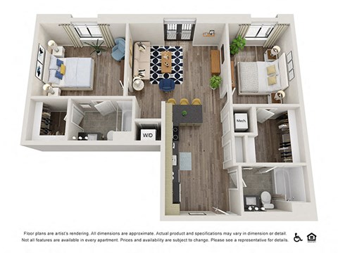 Floor plan for 2 beds, 2 baths, 1014 sqft