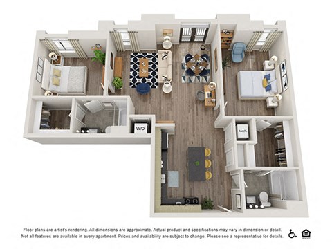 Floor plan for 2 beds, 2 baths, 1196 sqft