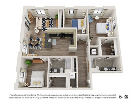 Floor plan for 3 beds, 2 baths, 1436 sqft