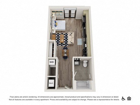 Floor plan for studio, 1 bath, 455 sqft