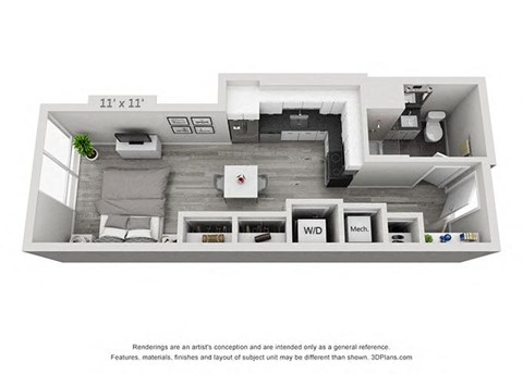 Floor plan for studio, 1 bath, 472 sqft