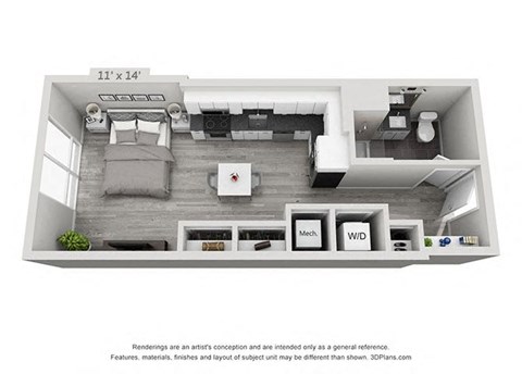 Floor plan for studio, 1 bath, 503 sqft