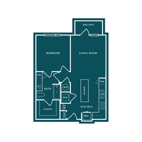Floor plan for 1 bed, 1 bath, 752 sqft