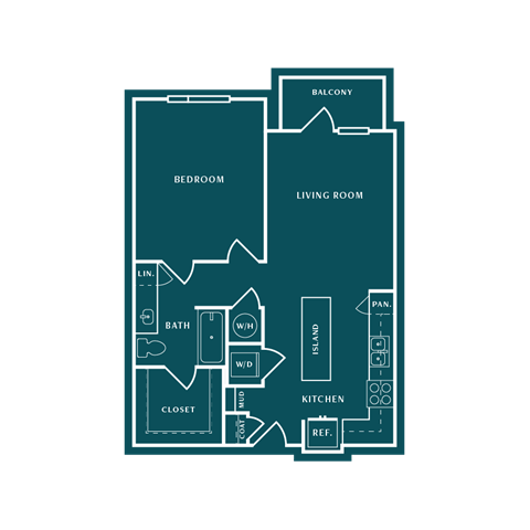 Floor plan for 1 bed, 1 bath, 791 sqft