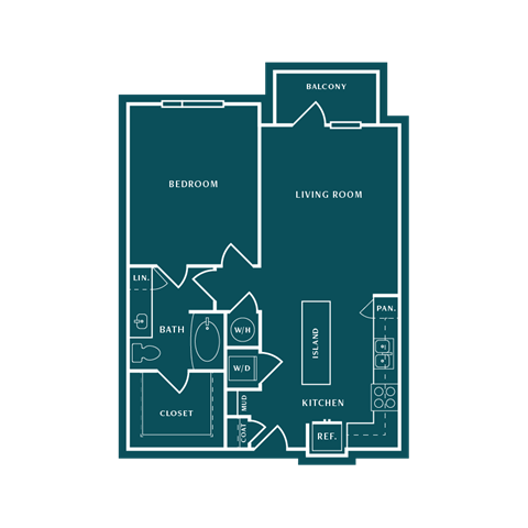 Floor plan for 1 bed, 1 bath, 834 sqft