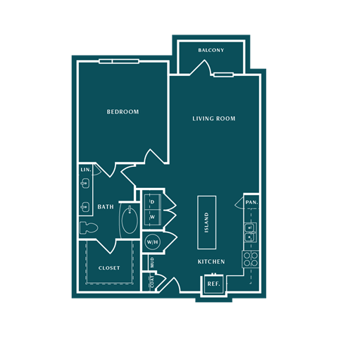 Floor plan for 1 bed, 1 bath, 918 sqft