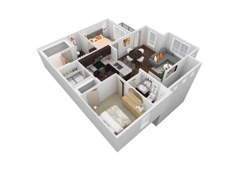Floor plan for 2 beds, 2 baths, 1102 sqft