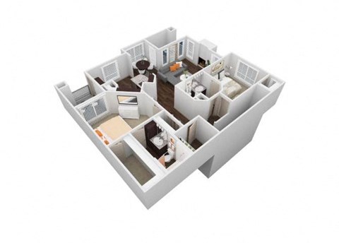 Floor plan for 2 beds, 2 baths, 1235 sqft