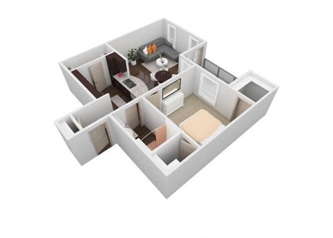 Floor plan for 1 bed, 1 bath, 739 sqft