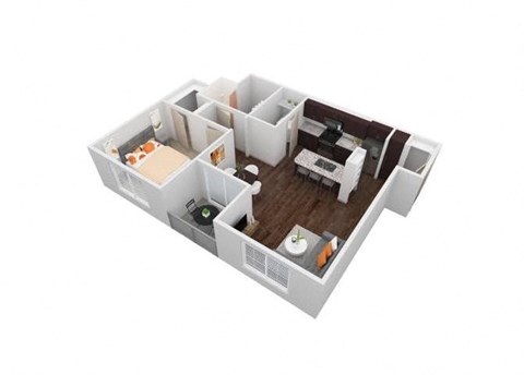 Floor plan for 1 bed, 1 bath, 797 sqft