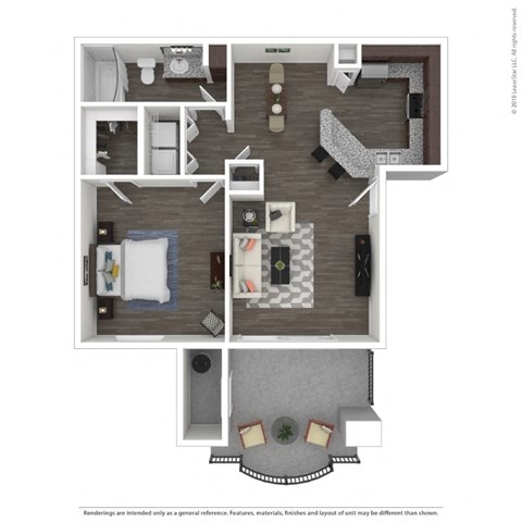 Floor plan for 1 bed, 1 bath, 839 sqft