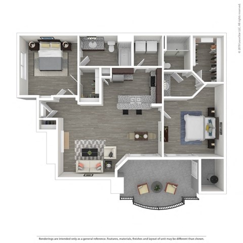 Floor plan for 2 beds, 2 baths, 1193 sqft