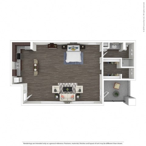 Floor plan for studio, 1 bath, 844 sqft