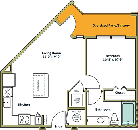 Floor plan for studio, 1 bath, 559 sqft