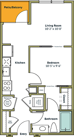 Floor plan for studio, 1 bath, 571 sqft