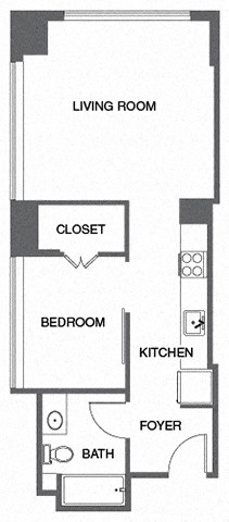 Floor plan for 1 bed, 1 bath, 548 sqft