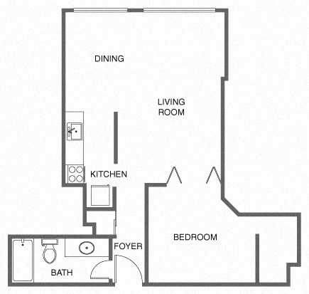 Floor plan for studio, 1 bath