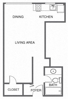 Floor plan for studio, 1 bath