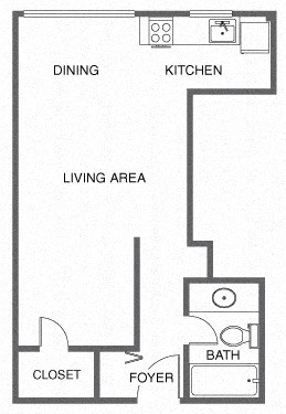 Floor plan for studio, 1 bath