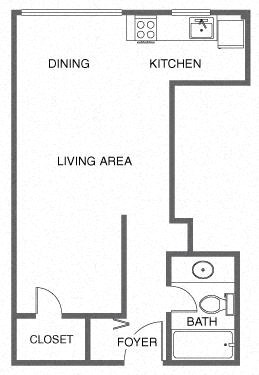 Floor plan for studio, 1 bath