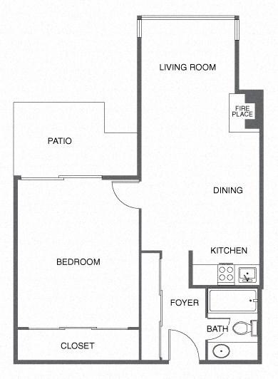 Floor plan for 1 bed, 1 bath