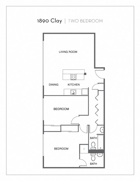 Floor plan for 2 beds, 2 baths