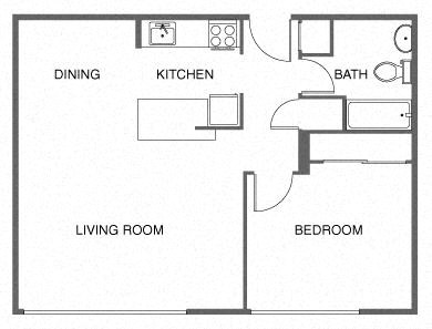 Floor plan for 1 bed, 1 bath
