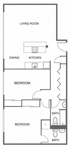Floor plan for 2 beds, 2 baths